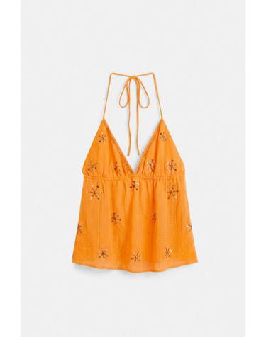 풀앤베어 비즈 자수 홀터넥 브이넥 탑 3460/378 ORANGE