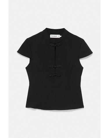 풀앤베어 매듭 버튼 치파오 반팔 탑 7230/369 BLACK