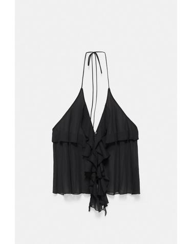 풀앤베어 러플 홀터넥 오픈백 민소매 탑 7460/318 BLACK