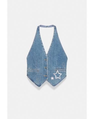 풀앤베어 스타 스터드 홀터넥 데님 베스트 7460/310 MEDIUM BLUE