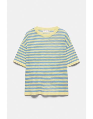 풀앤베어 오버핏 스트라이프 반팔 니트 티셔츠 7540/303 YELLOW