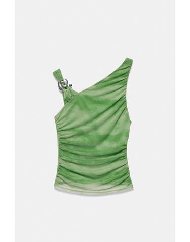 풀앤베어 비대칭 타이다이 민소매 탑 7230/383 GREEN