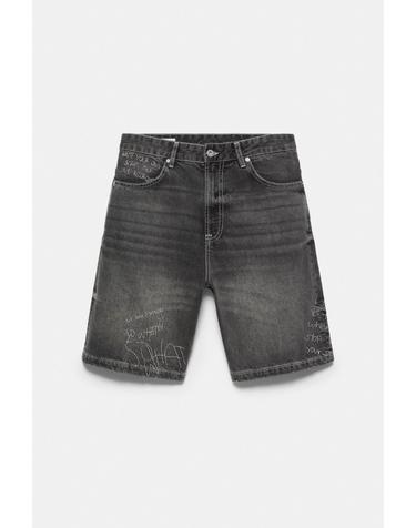 풀앤베어 자수 배기핏 데님 반바지 7667/520 FADED BLACK