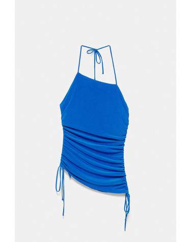 풀앤베어 홀터넥 비대칭 셔링 민소매 탑 7230/382 DEEP BLUE
