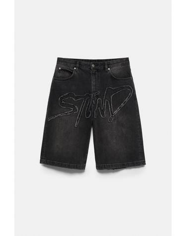 풀앤베어 스케이터핏 로고 자수 데님 반바지 7667/522 FADED BLACK