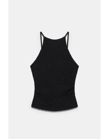 풀앤베어 텍스처 홀터넥 오픈백 민소매 탑 7230/396 BLACK