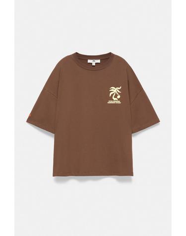 풀앤베어 오버핏 야자수 그래픽 반팔 티셔츠 7230/313 BROWN