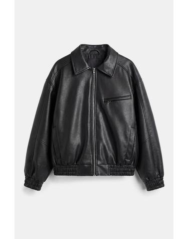 풀앤베어 레더 이펙트 오버핏 봄버 자켓 7720/381 BLACK