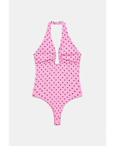 풀앤베어 도트 셔링 홀터넥 바디수트 7231/309 PALE FUCHSIA