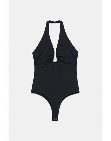 풀앤베어 셔링 홀터넥 오픈백 바디수트 7231/309 BLACK