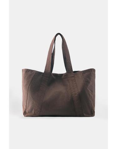 풀앤베어 대용량 자석 버튼 캔버스 토트백 5033/840 BROWN