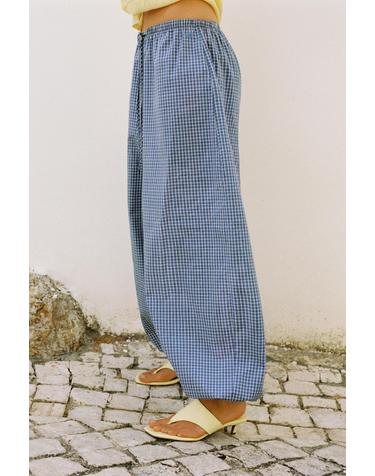 풀앤베어 체크 사루엘 와이드 팬츠 7670/308 MEDIUM BLUE