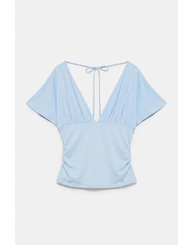 풀앤베어 브이넥 셔링 백타이 반팔 탑 7230/317 PALE BLUE