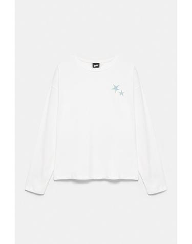풀앤베어 스타 자수 박시핏 라운드넥 긴팔 티셔츠 7230/585 OFF WHITE