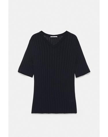 풀앤베어 브이넥 반팔 골지 니트 탑 7540/330 NAVY