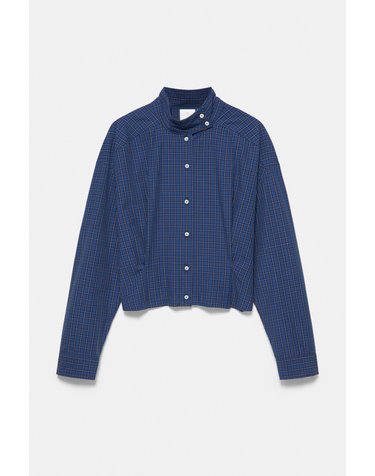 풀앤베어 오버사이즈 체크 크롭 긴팔 셔츠 7460/345 NAVY