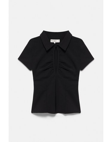 풀앤베어 컷아웃 반팔 칼라넥 탑 7231/311 BLACK