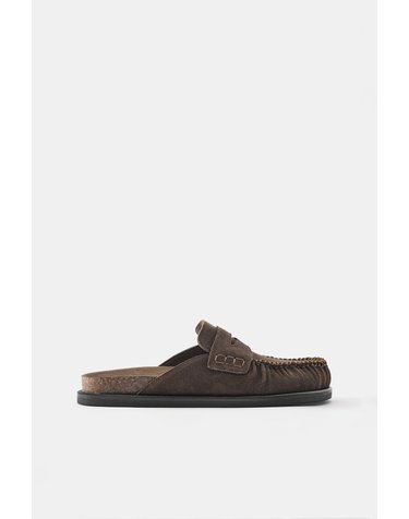 풀앤베어 스웨이드 셔링 뮬 로퍼 1411/840 BROWN