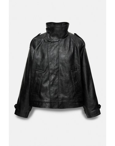 풀앤베어 레더 이펙트 하이넥 집업 자켓 7721/529 BLACK