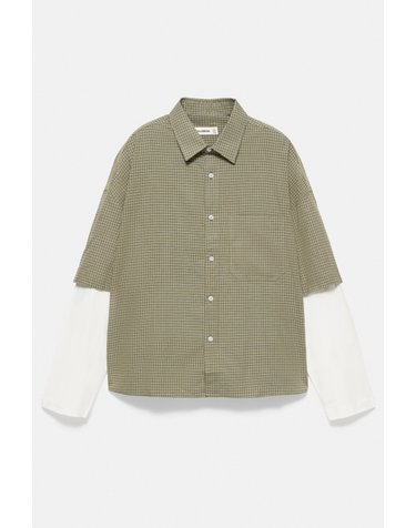 풀앤베어 체크 포켓 레이어드 긴팔 셔츠 7460/520 WHITE/GREY