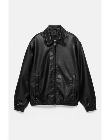 풀앤베어 레더 이펙트 칼라넥 집업 재킷 7720/507 BLACK