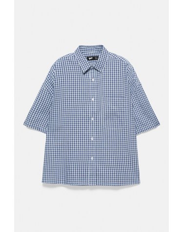 풀앤베어 오버사이즈 코튼 체크 반팔 셔츠 7460/727 BLUE