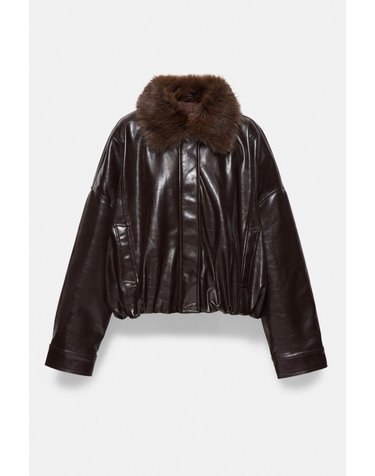 풀앤베어 퍼 칼라 레더 이펙트 봄버 자켓 7720/363 BROWN