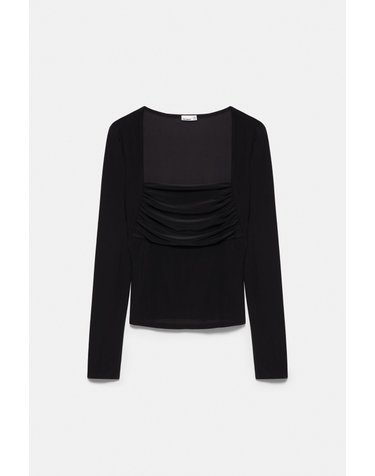 풀앤베어 스퀘어넥 셔링 긴팔 탑 7232/397 BLACK
