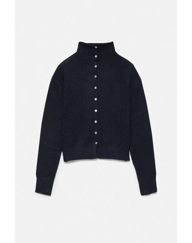 풀앤베어 하이넥 자개 버튼 가디건 7563/323 NAVY