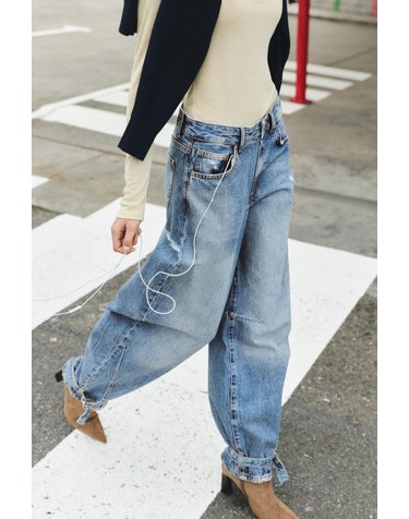 풀앤베어 조절 밑단 벌룬 데님 팬츠 7662/314 MEDIUM BLUE
