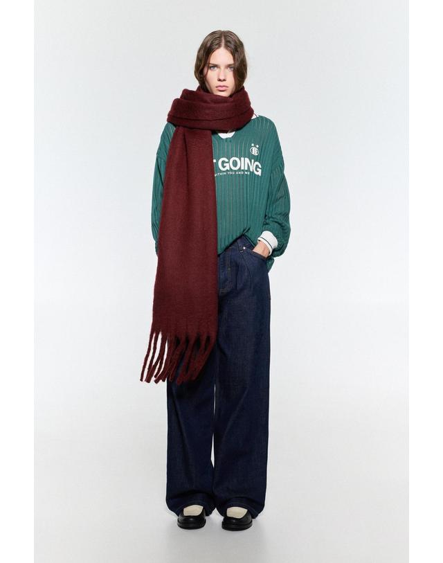풀앤베어 풀앤베어 맥시 모헤어 프린지 머플러 7940/312 MAROON 레드 착용컷