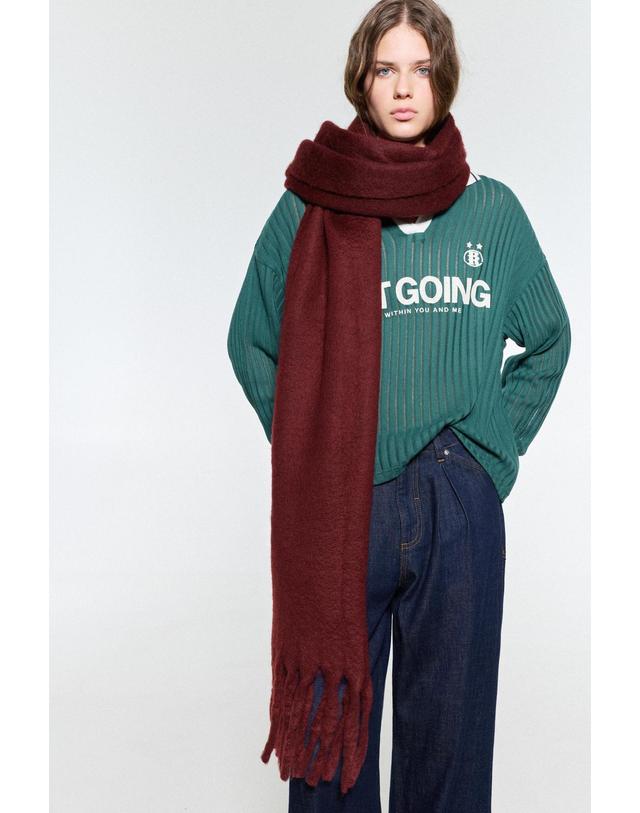 풀앤베어 풀앤베어 맥시 모헤어 프린지 머플러 7940/312 MAROON 레드 착용컷