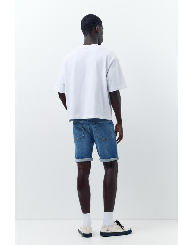 풀앤베어 풀앤베어 슬림핏 디스트로이드 데님 반바지 3666/507 MEDIUM BLUE 블루 착용컷
