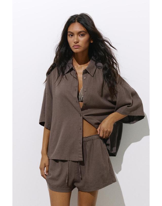 풀앤베어 풀앤베어 린넨 혼방 반팔 셔츠 3460/335 PALE BROWN 초콜릿 착용컷