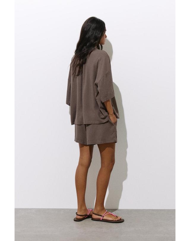풀앤베어 풀앤베어 린넨 혼방 반팔 셔츠 3460/335 PALE BROWN 초콜릿 착용컷