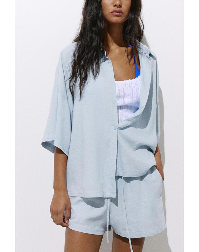 풀앤베어 풀앤베어 린넨 혼방 반팔 셔츠 3460/335 SKY BLUE 블루 착용컷