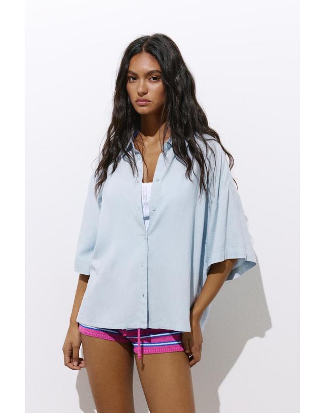 풀앤베어 풀앤베어 린넨 혼방 반팔 셔츠 3460/335 SKY BLUE 블루 착용컷