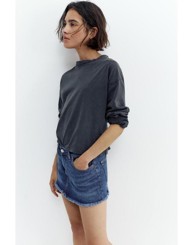 풀앤베어 풀앤베어 프레이드 데님 미니 스커트 팬츠 3385/302 DARK BLUE 블루 착용컷