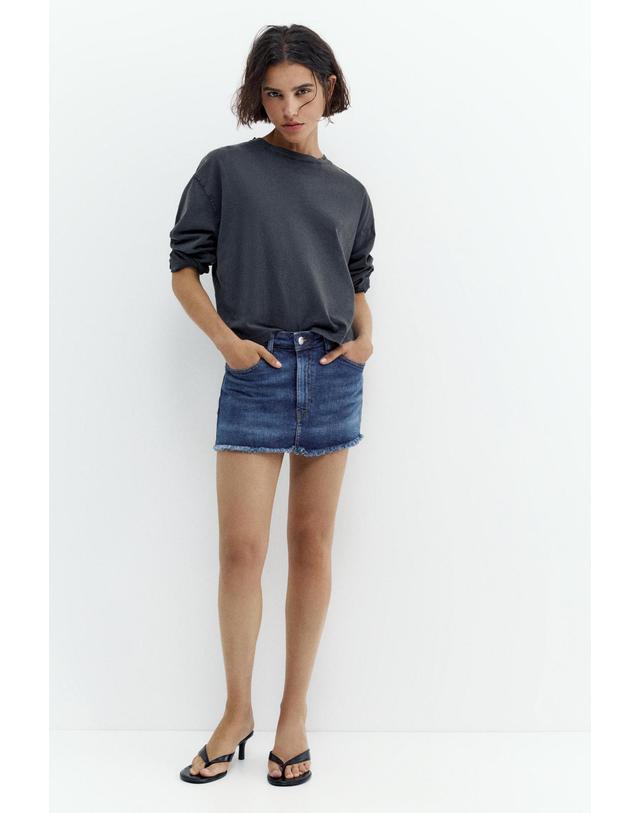 풀앤베어 풀앤베어 프레이드 데님 미니 스커트 팬츠 3385/302 DARK BLUE 블루 착용컷