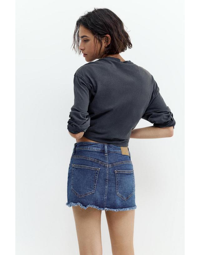 풀앤베어 풀앤베어 프레이드 데님 미니 스커트 팬츠 3385/302 DARK BLUE 블루 착용컷