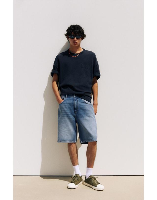 풀앤베어 풀앤베어 배기핏 데님 버뮤다 반바지 3666/504 MEDIUM BLUE 블루 착용컷