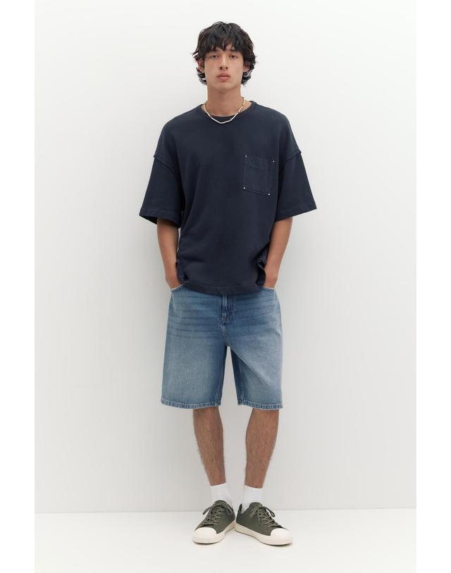 풀앤베어 풀앤베어 배기핏 데님 버뮤다 반바지 3666/504 MEDIUM BLUE 블루 착용컷