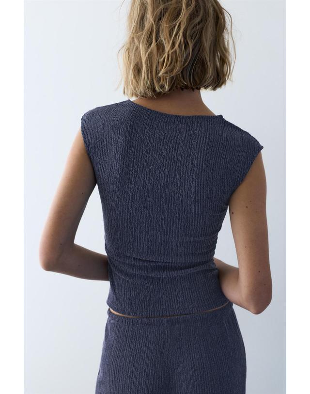 풀앤베어 풀앤베어 크레이프 셔링 보트넥 반팔 탑 3230/364 NAVY 네이비 착용컷
