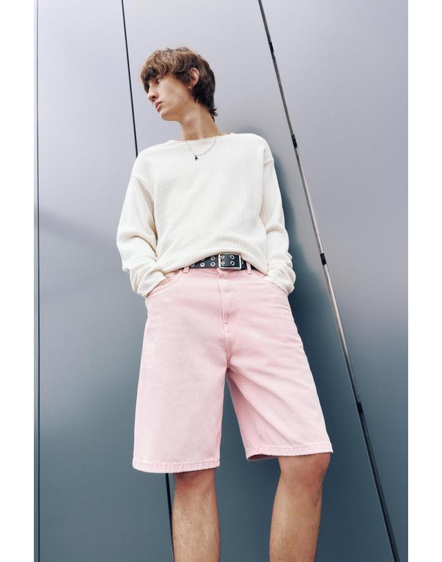 풀앤베어 풀앤베어 배기핏 데님 버뮤다 반바지 3666/504 ROSE PINK 핑크 착용컷