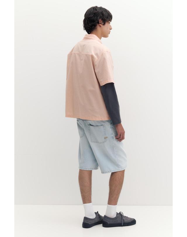 풀앤베어 풀앤베어 배기 릴렉스핏 데님 버뮤다 반바지 3666/504 PALE INDIGO 블루 착용컷