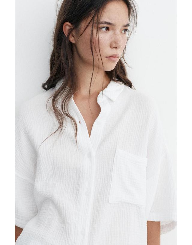 풀앤베어 풀앤베어 베이직 크레이프 반팔 셔츠 3460/368 WHITE 화이트 착용컷