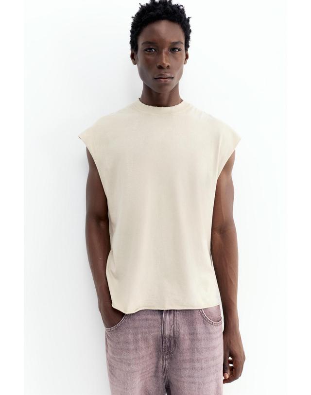 풀앤베어 풀앤베어 애시드 워시 라운드넥 민소매 티셔츠 7232/521 OFF WHITE 아이보리 착용컷