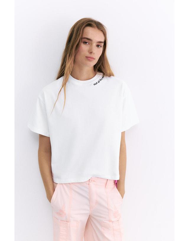 풀앤베어 풀앤베어 오버핏 백 그래픽 라운드넥 반팔 티셔츠 7230/344 WHITE 화이트 착용컷