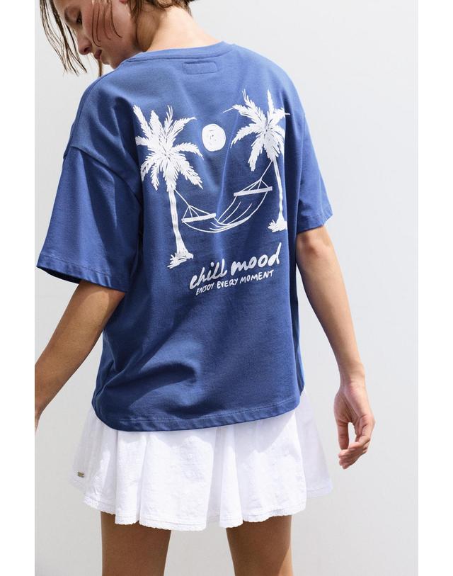 풀앤베어 풀앤베어 오버핏 야자수 그래픽 반팔 티셔츠 3230/424 INK BLUE 블루 착용컷