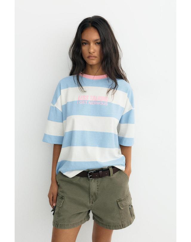 풀앤베어 풀앤베어 오버사이즈 스트라이프 반팔 티셔츠 7231/326 PALE BLUE 블루 착용컷
